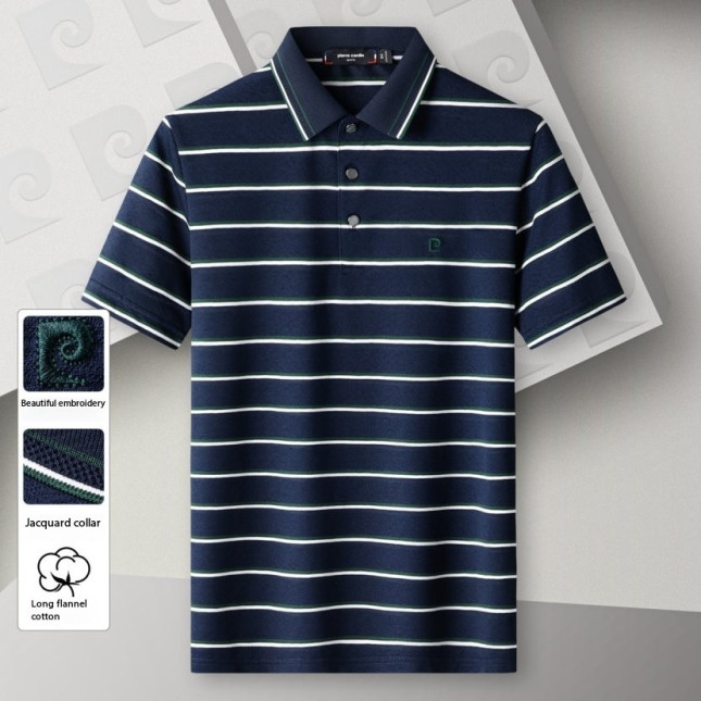 Pierre Cardin Men's Blue & White Striped Cotton-Poly Polo P73113071A56